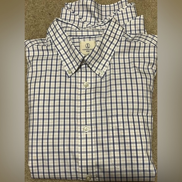 Boy's Lands End Button-Down Long Sleeve Blue Plaid Shirt Size 20 - Picture 2 of 4